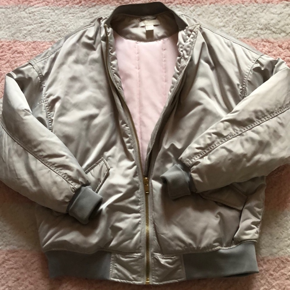 H&M pale grey satin bomber